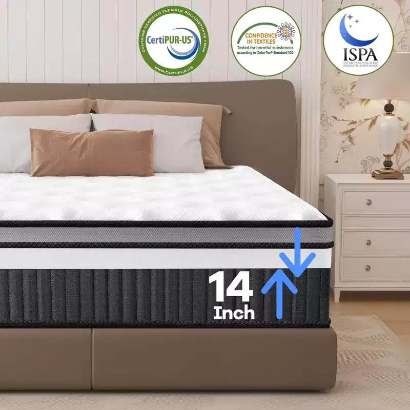 Mattress Clearance: 14 Hybrid Mattress Queen Size - Memory Foam & Individually Pocket Coils, Pressure Relief, CertiPUR-US Certified, Medium Firm
