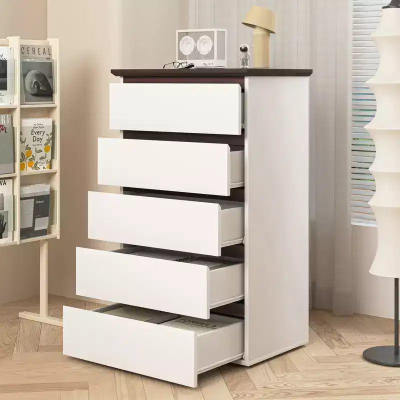 5 Drawer Dresser for Bedroom, Modern Closet Dressers Chest of Drawers, White & Walnut Color Storage Dresser Chest Cabinet Organizer