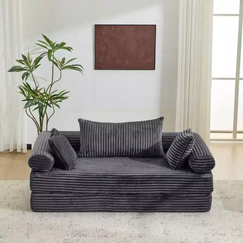 Dark Gray / Gray / Green / Sea Blue Corduroy Convertible Sleeper Sofa Bed, 2-Seater