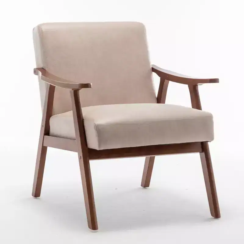 Mid-Century Accent Chair, Solid Wood Lounge Chair with Extra-Thick Backrest, Wingback Chairs