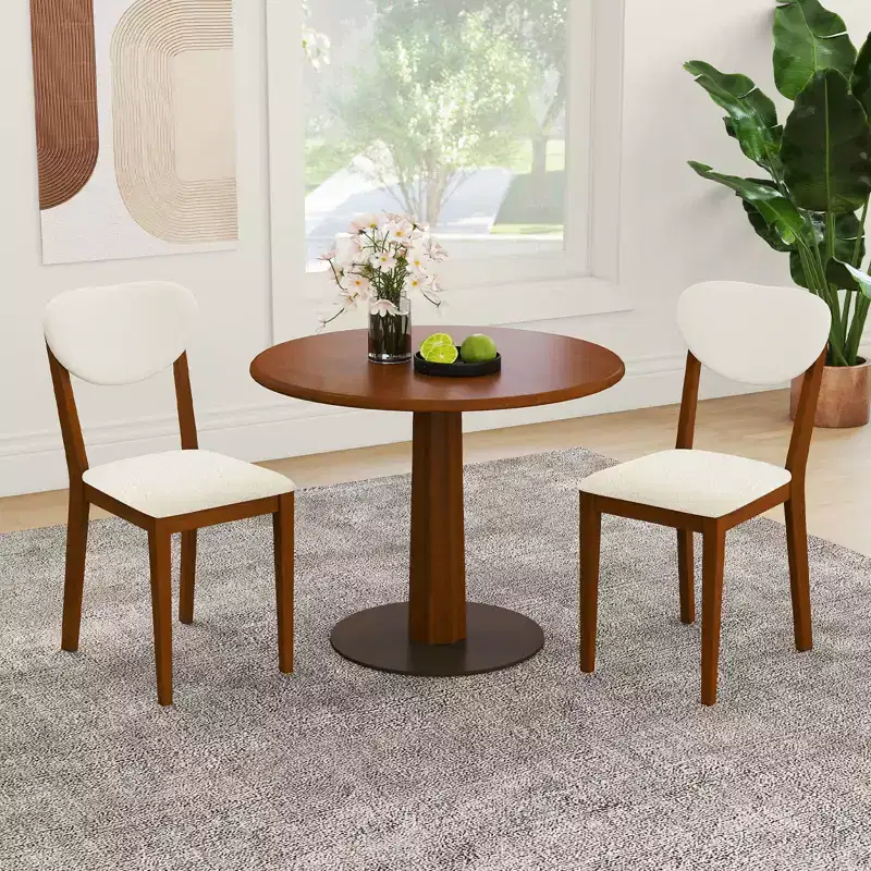 Faux Shearling Dining Chairs w/Rubber Wood Legs Padded Seat & Backrest