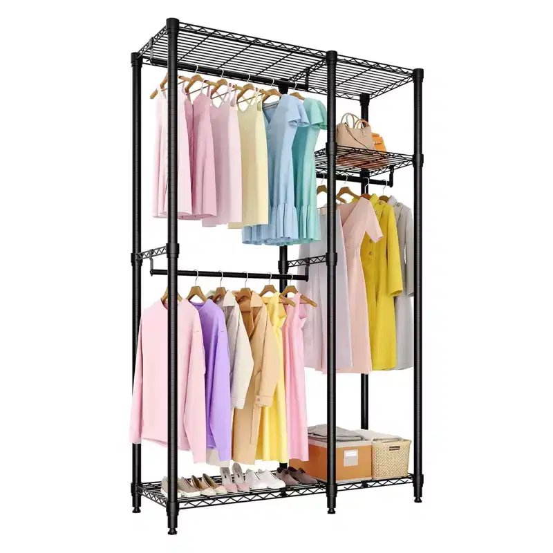 Heavy Duty Clothes Rack,Freestanding Clothes Rack with Shelves& Hanger,Wardrobe Clothes Organizer For Bedroom&Laundry Room,Max Load 500 LBS