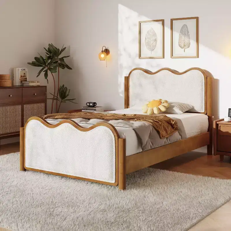 Christopher Knight Home Nysa Modern Bed Frame with Boucle Upholstered Wavy Headboard