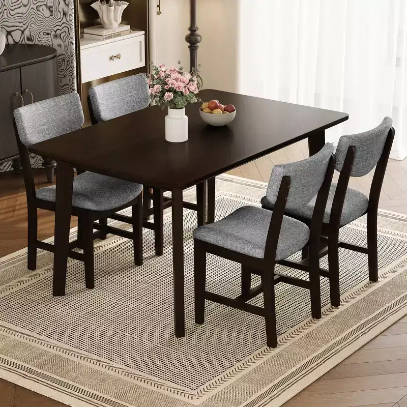 5-Piece Rustic Dining Set with Wood Table and 4 Upholstered Chairs in Espresso