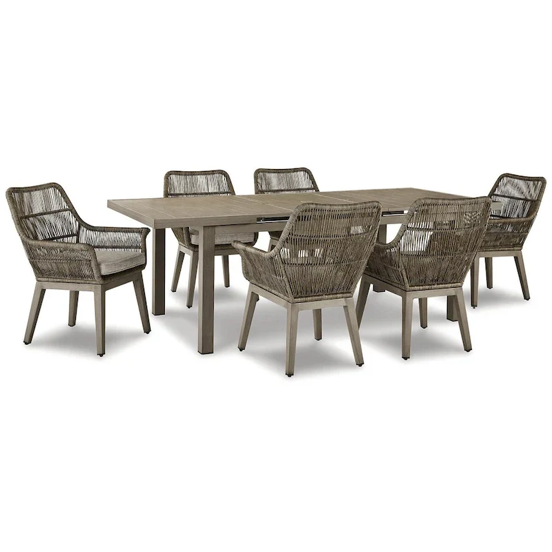 Signature Design by Ashley Beach Front Beige 7-Piece Outdoor Package - 42W x 71/94D x 30H