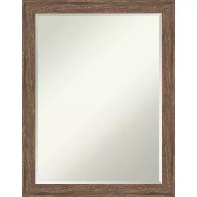 Medium Brown Narrow Petite Bevel Bathroom Wall Mirror 27.25 x 21.25 in.