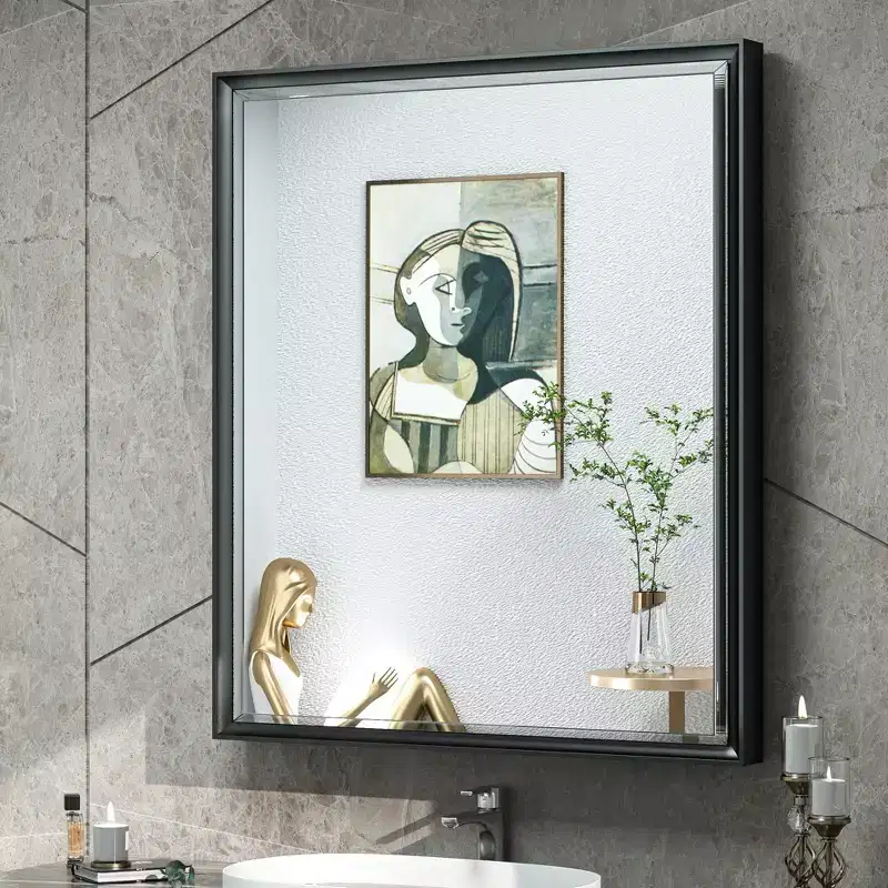 Keonjinn 26 in. W x 30 in. H Metal Framed Black Rectangular Framed Recessed/Surface Mount Medicine Cabinet with Mirror,Black