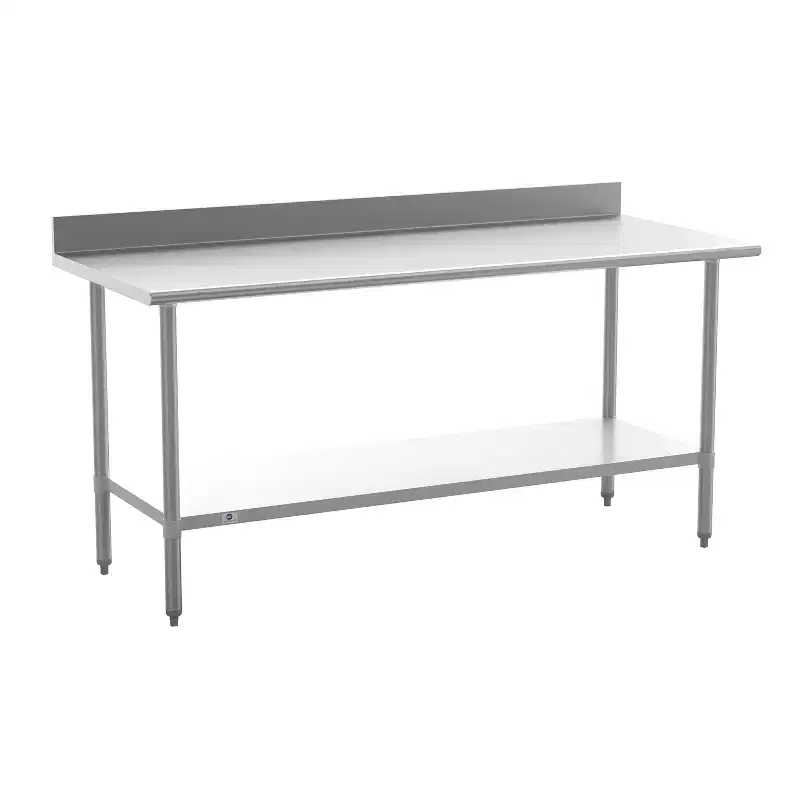 Flash Furniture Reese Commercial Grade 430 Stainless Steel 18 Gauge NSF Certified Kitchen Prep and Work Table with Adjustable Shelf and Backsplash