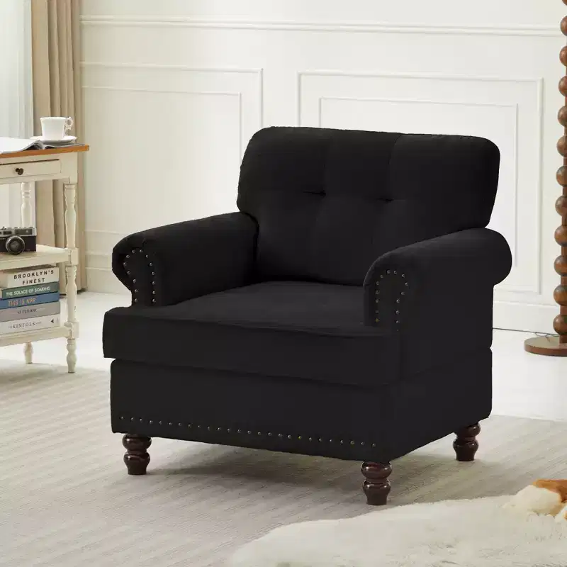 Chenille Upholstered Pull Point Accent Chair, Sofa Armrest Chair for Living Room, Bedroom, Office