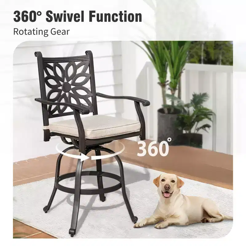 Captiva Designs 7pc Cast Aluminum Bar Height Patio Dining Set with Round Table & Swivel Stools