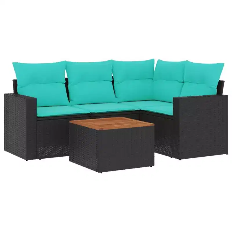 vidaXL 5 Piece Patio Sofa Set with Cushions Gray Poly Rattan
