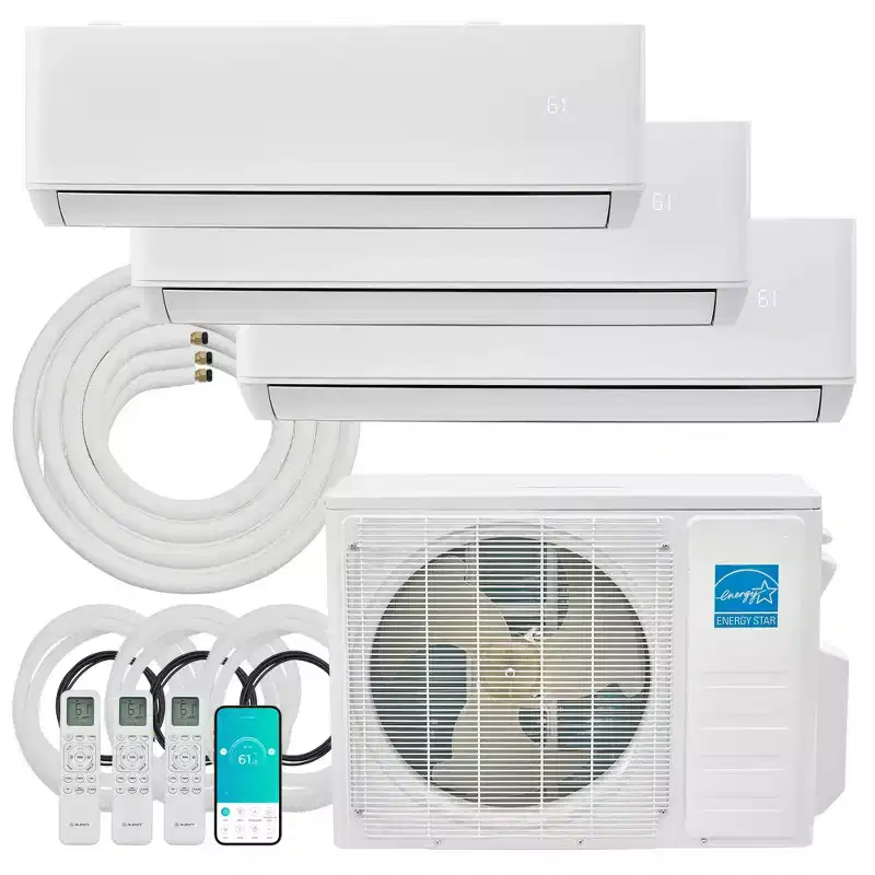AMERLIFE 3 Zone Mini Split AC System 28K BTU ( 12K+12K+12K ) WiFi Control, 22 SEER2, White
