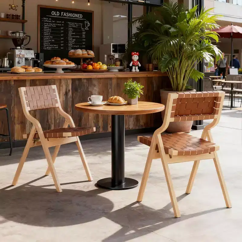 Wood Foldable & Stackable Dining Chairs for Dining Room, Woven Seat & Back, Beige - Natural