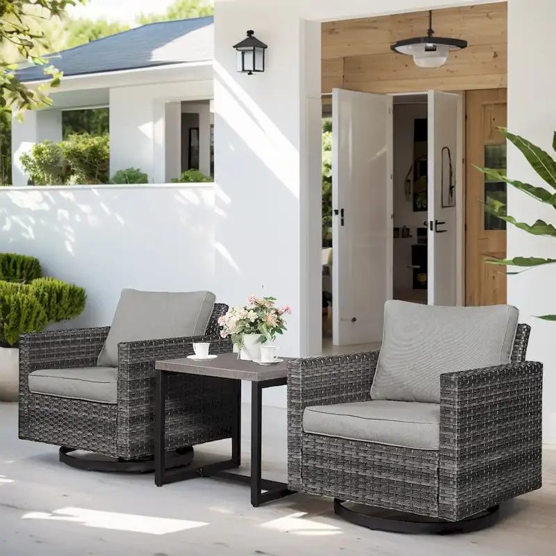 3 Pieces Swivel Gliders Chair with Coffee Table - Grey