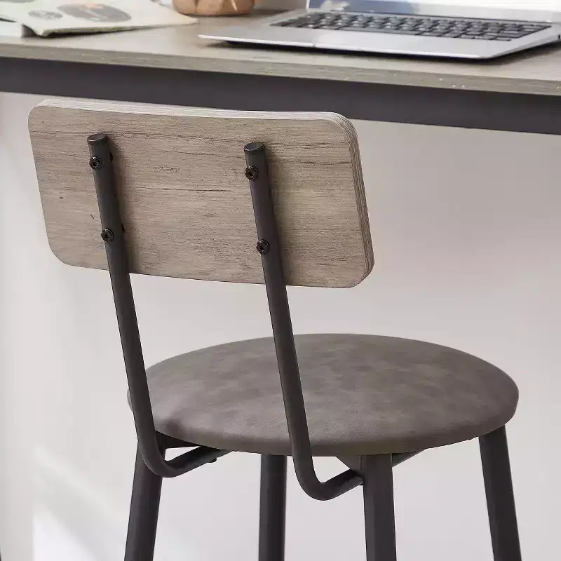 Bar Table Set with 2 Bar Stools, PU Soft Seats & Backrests, Particle Board, for Bar, Home, Office, or Living Room, Grey, One Size