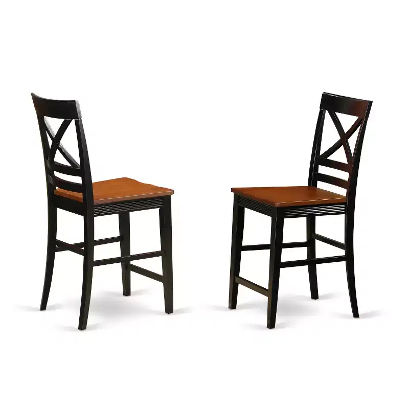 Counter Height Pub Bar Stool Set of 2, Solid Wood with Slatted Back
