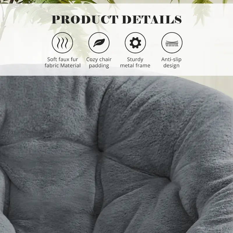 Foldable Saucer Chair with Faux Fur Cushion