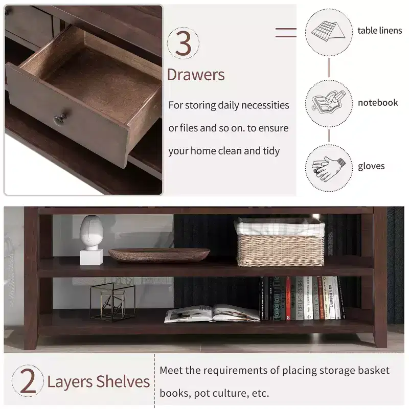 Whisen Modern Design Console Table with 3 Drawers and 2 Open Shelves