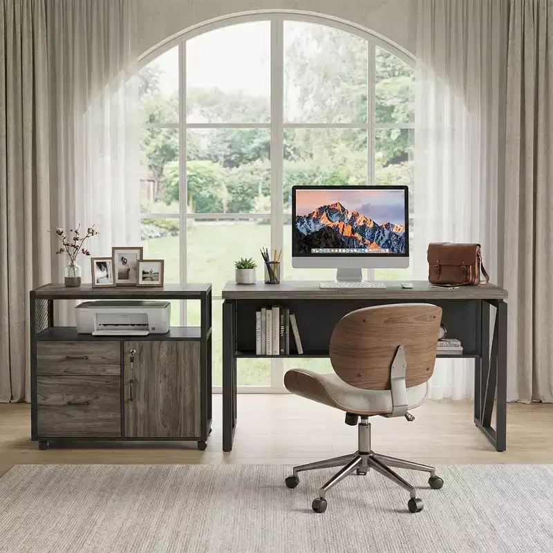 MAYEERTY 55 Computer Writing Desk, Office Table with Bottom Storage Shelf