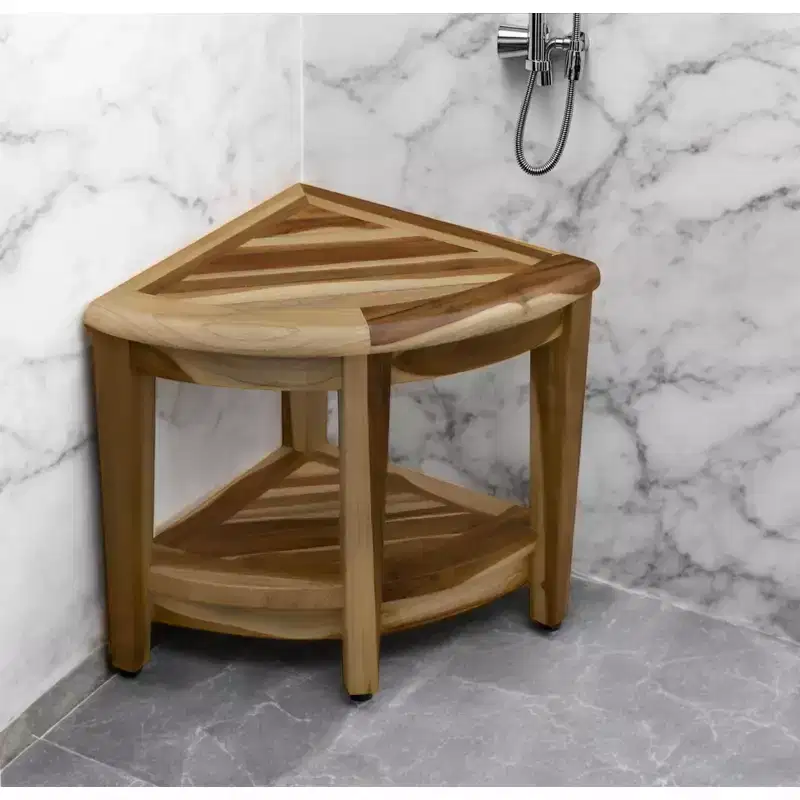 HomeRoots 22 Natural Teak Corner Shower Bench With Shelf