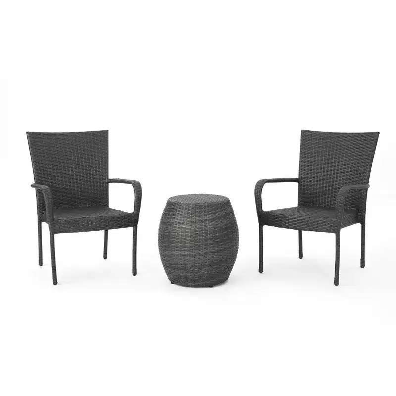 Orleans 3pc Wicker Chat Set: Stacking Chairs, Weather-Resistant, No Assembly - Christopher Knight Home