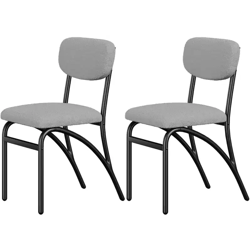 Set of 2/4 Dining Chairs with Boucle Upholstered Back and Metal Legs for Living Room, Dining Room, Kitchen