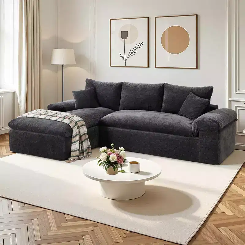 AMERLIFE 108 L-Shaped Boneless Sectional Sofa, Modern Oversized Cloud Couch for Living Room, No Assembly