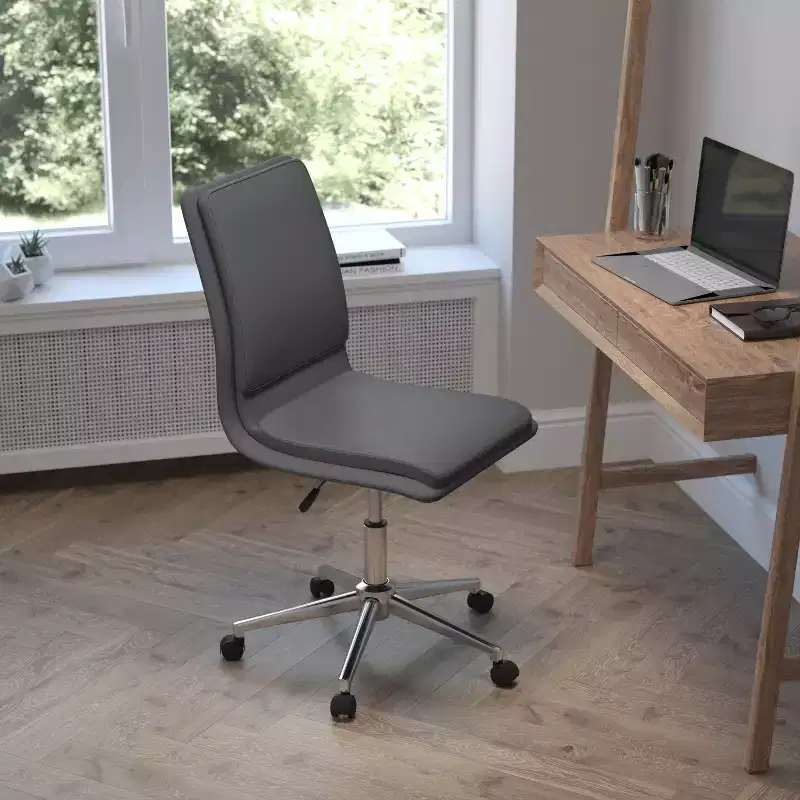 Mid-Back Armless Swivel Task Office Chair Bonded Leather Adjustable Metal Base