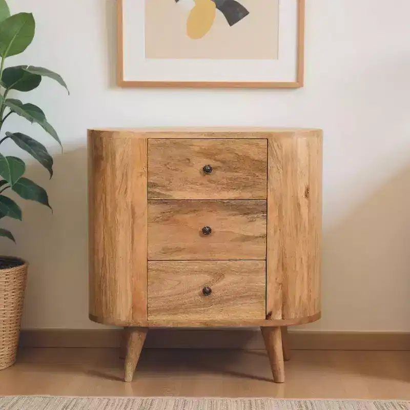 26 in. Oak Solid Wood Oval Accent Cabinet with Three Drawers