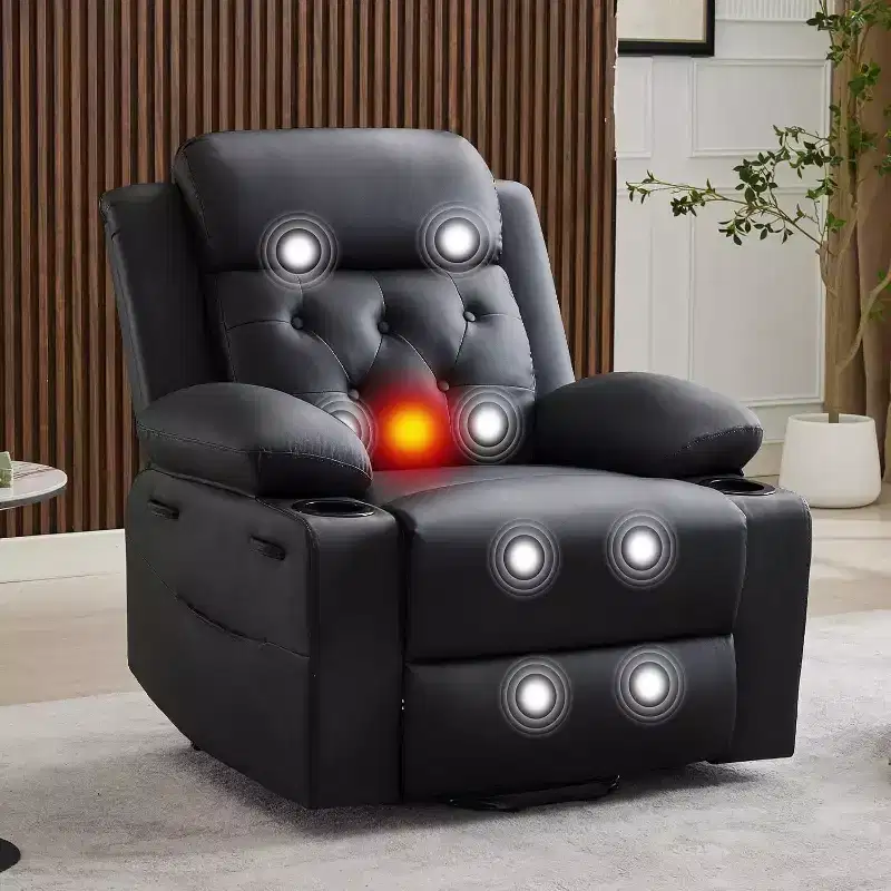 Oversized Power Lift Recliner Chair for Living Room,Black PU Leather Seat, Vibration Massage, Lumbar Heat,Dual Cup Holders,Side Pockets,Mobility Aid