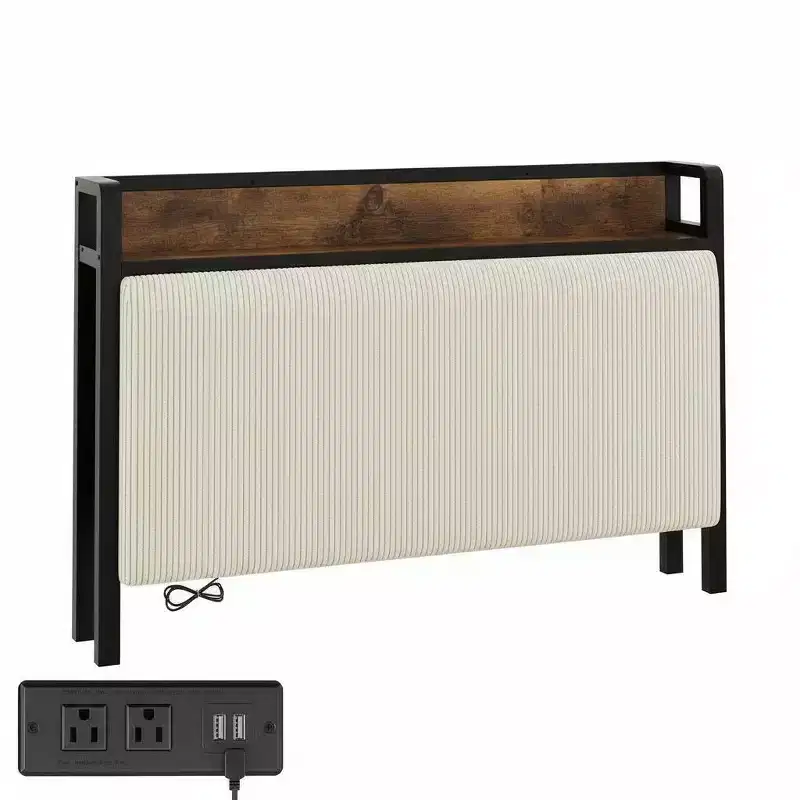 Twin Upholstered Platform Bed Frame with Storage Drawers & Headboard, Charging Station, Tufted Soft, Heavy Duty Metal & Wood, No Box Spring, Black