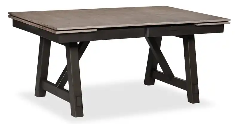 Dining Table with 66-94W Extension, Melamine, Trestle Base