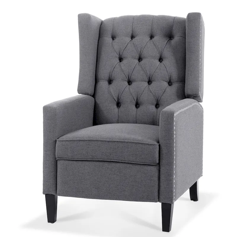 27 Wide Upholstered Manual Recliner, Wing Sofa Chair with Wood Legs