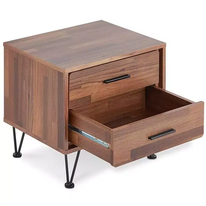 2-Drawer Wood Nightstand, Natural Walnut Brown