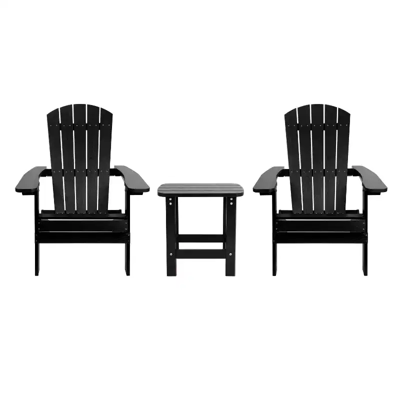 Emma and Oliver Set of 2 Indoor/Outdoor Folding Adirondack Chairs with Side Table
