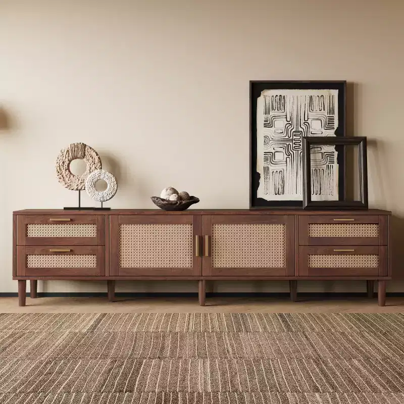 GDFStudio Asaiah Boho 78 TV Stand with Rattan Design, Media Console with 4 Drawers