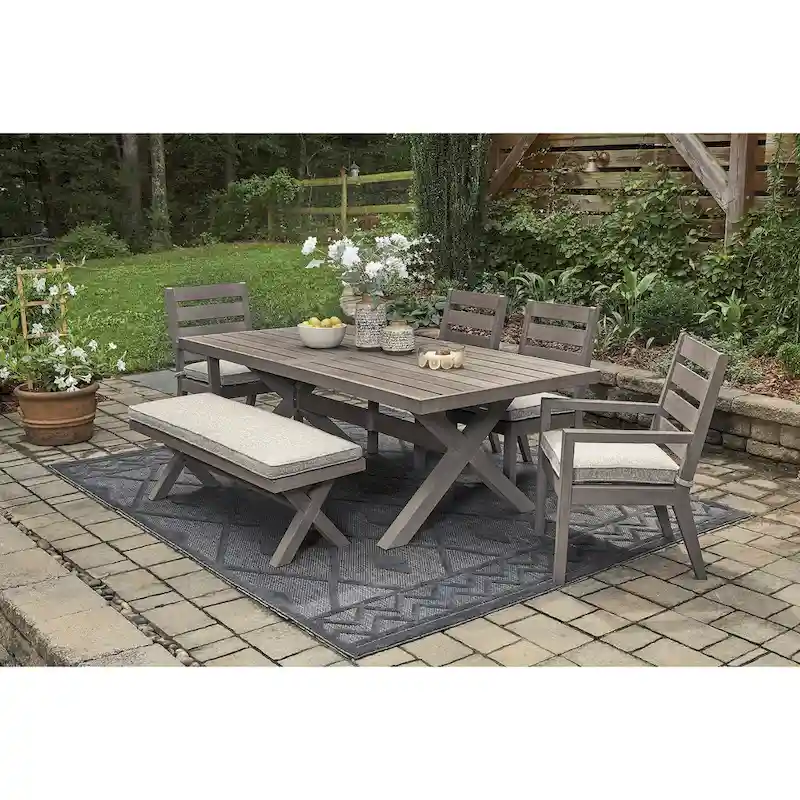 Signature Design by Ashley Hillside Barn Brown/Gray 6-Piece Outdoor Dining Package - 84 W x 42 D x 29 H