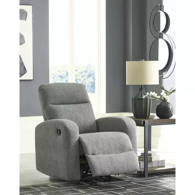 Signature Design by Ashley Carrigan Lane Rocker Recliner, Pull Tab Reclining Chair, Sterling Gray