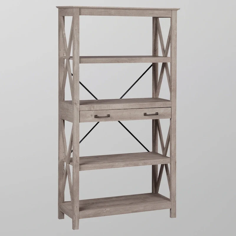 Transitional Four-Shelf Bookcase with 2 Drawers