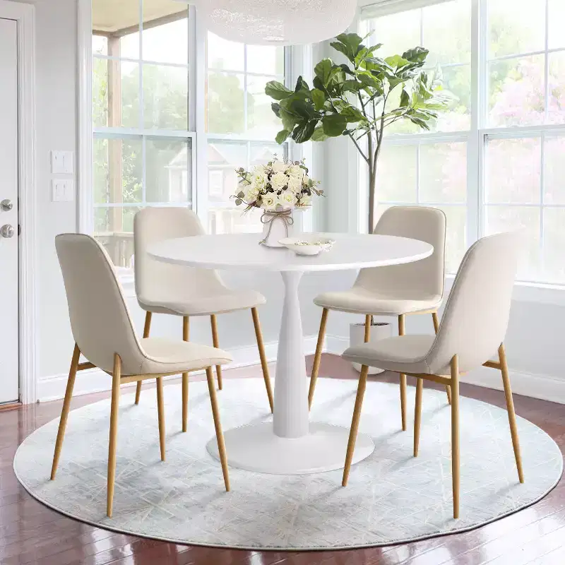 5-Piece Small Dining Table Set for 4, Round Dining Room Set With 4 Upholstered Chairs Oak Legs for Apartment, Indoor Furniture - Panipeachy