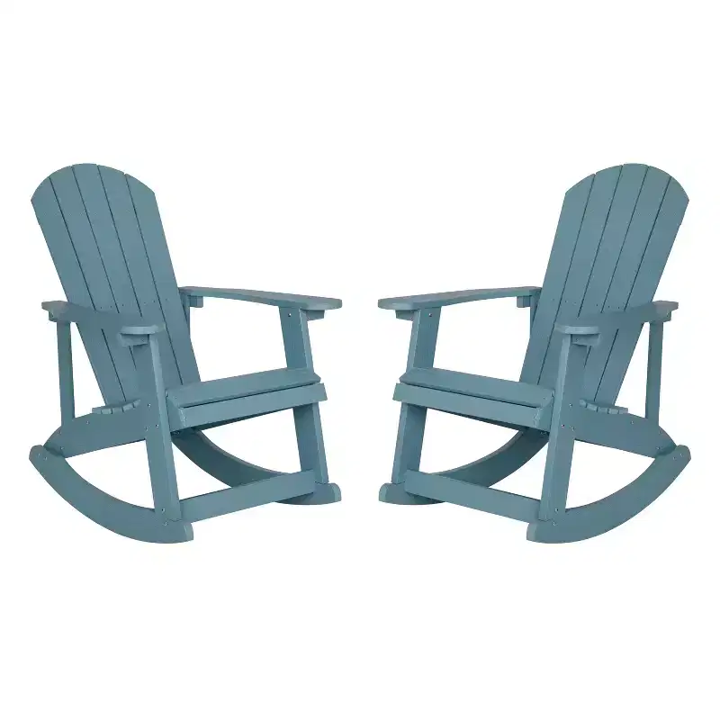 Merrick Lane Set of 2 All-Weather Polyresin Adirondack Rocking Chair with Vertical Slats