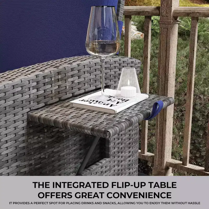Patio Recliner Chair, Adjustable Back Footrest PE Wicker Weather Resistant with Flip Up Table Air Pump