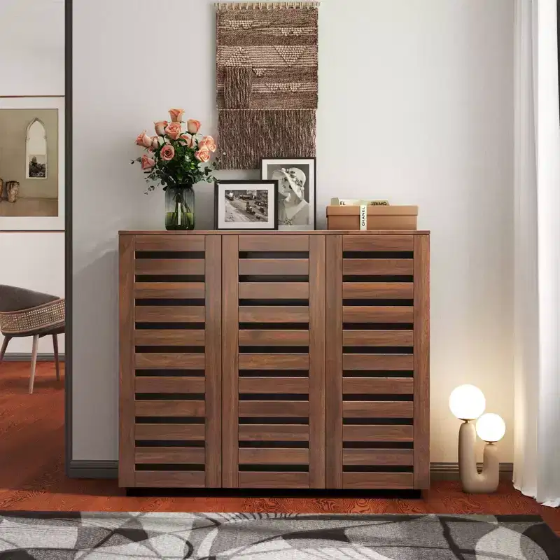 TUYOHW 5-Tier Wooden Shoe Storage Cabinet with Adjustable Shelves, Louvered Door Shoe Rack, Multi-scene Shoe Organizer for Home Living Spaces