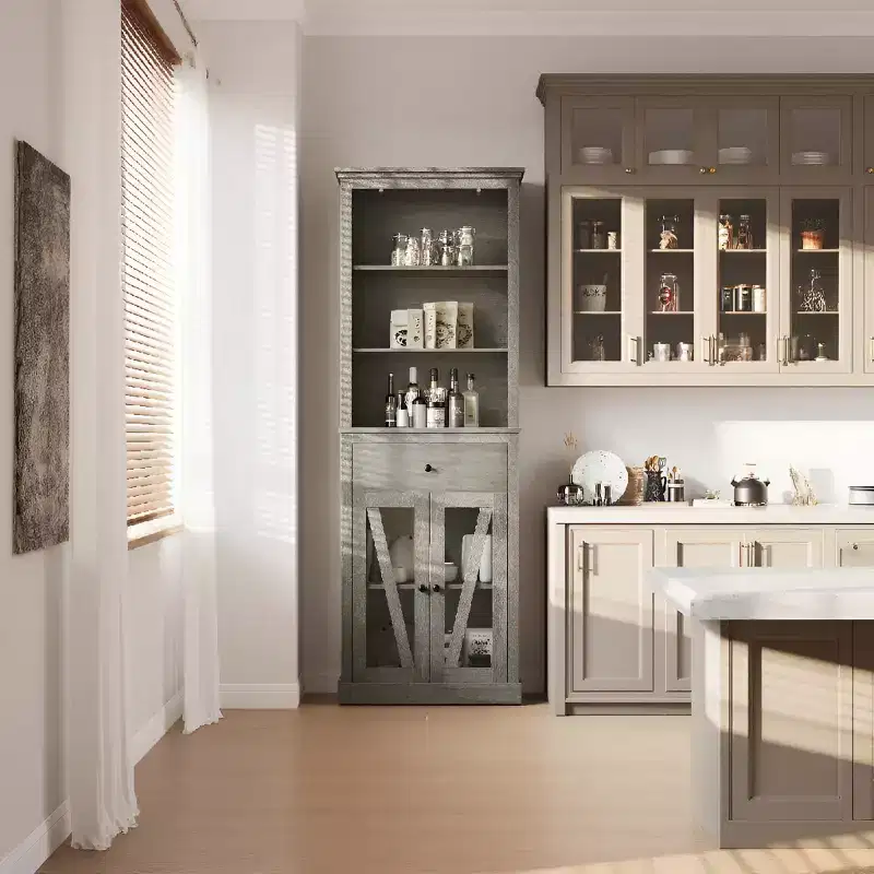 Grey Freestanding Tall Storage Cabinet with Adjustable Shelves, 1-Person Use