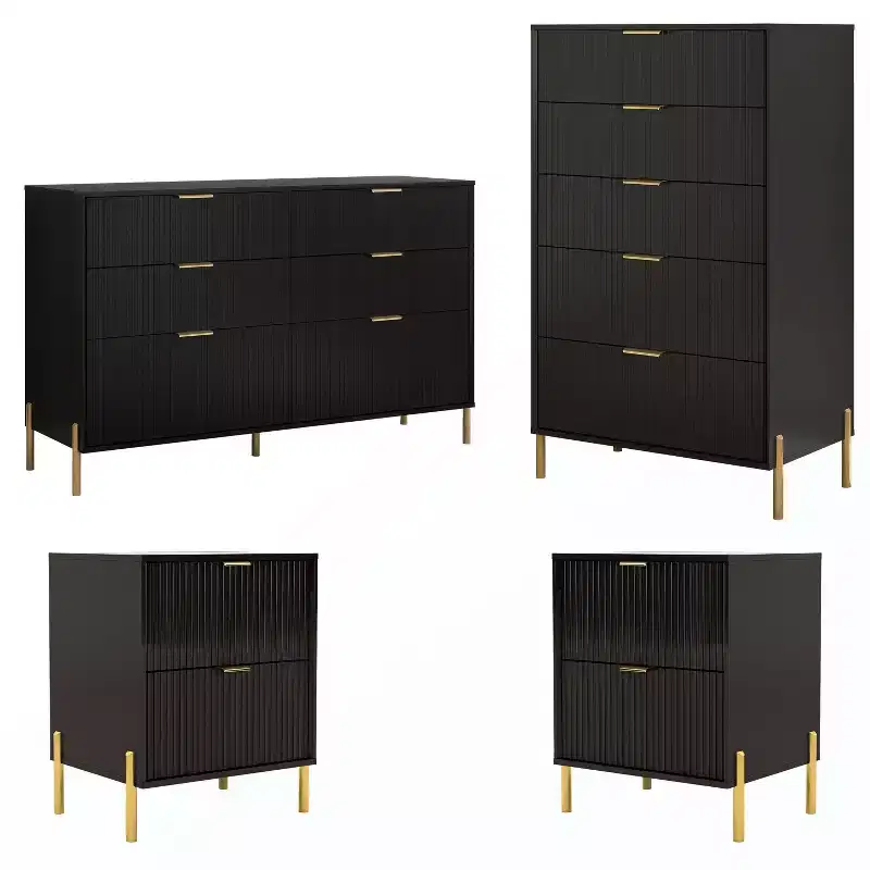 Festivo 4pc Modern Elegance Bedremm Chest and 6 Drawer Dresser and 2 Drawer Nightstands Set