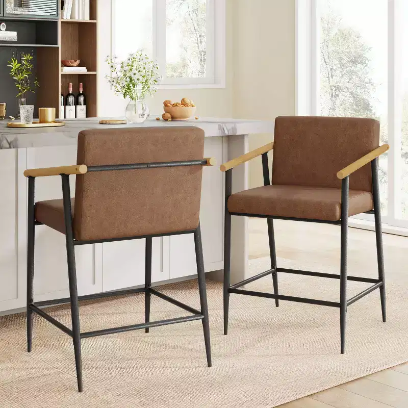 Christopher Knight Home Set of 2 Ruby Mid Century Modern Upholstered Counter Stool with Iron Frame Counter Height Barstools Brown