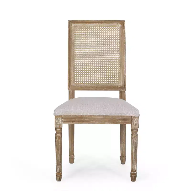 of 4 French Country Wood and Cane Upholstered Dining Chairs