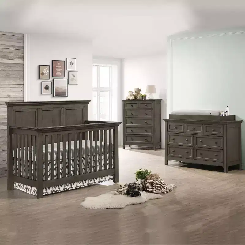 Convertible Crib in Gray - Solid Wood Nursery Furniture