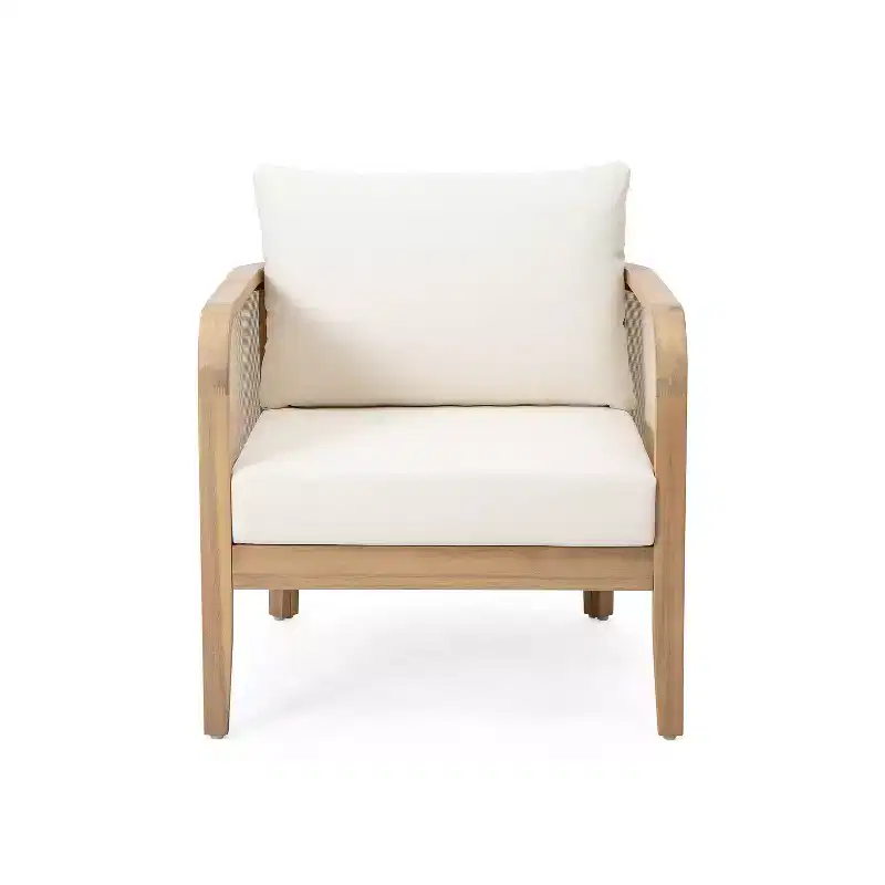 Christopher Knight Home Linksy Modern Patio Acacia Club Chair Water Repellent Cushion