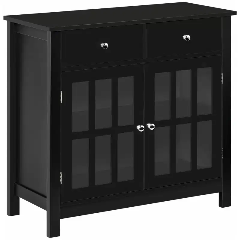 Sideboard Buffet Cabinet, Storage Cupboard with Glass Doors, Adjustable Shelf and 2 Drawers for Kitchen